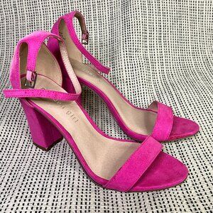 Madden Girl Beella Fuchsia Open Toe Heels  – Size 7 – 3” Block Heel Dress Shoes